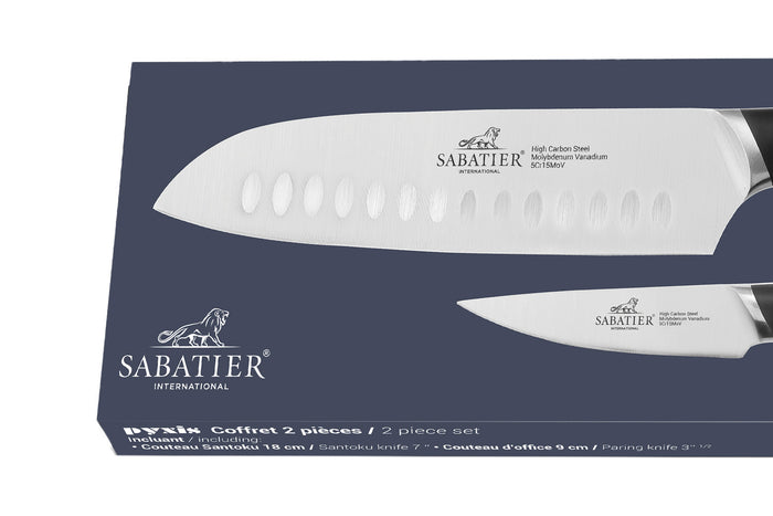 Coffret 2 couteaux Sabatier International Pyxis Office 9cm + Santoku 18cm