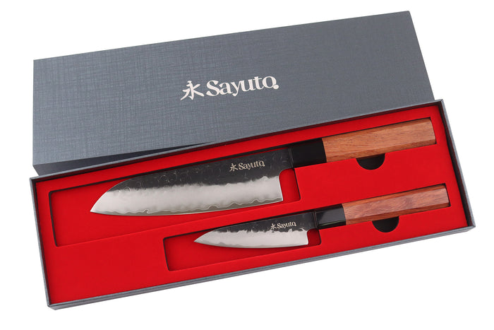Coffret 2 couteaux Sayuto Séquoia San Mai Santoku + Office