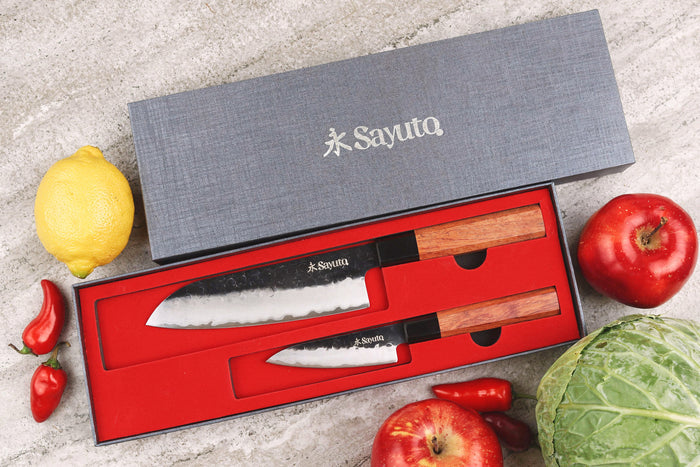 Coffret 2 couteaux Sayuto Séquoia San Mai Santoku + Office