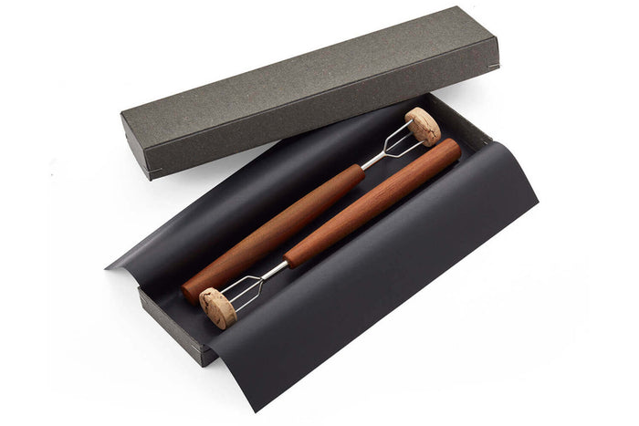 Coffret 2 fourchettes à pommes de terre Triangle Sense inox et manche prunier