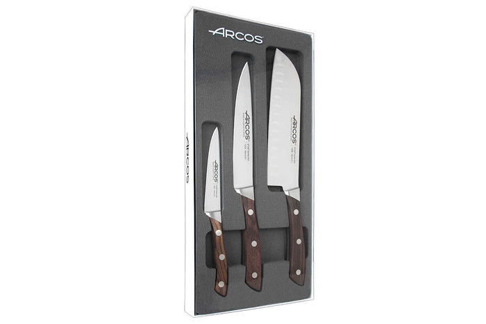 Coffret 3 couteaux de cuisine Arcos Natura : Office + Découper + Santoku