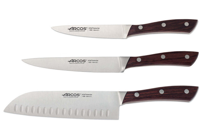Coffret 3 couteaux de cuisine Arcos Natura : Office + Découper + Santoku