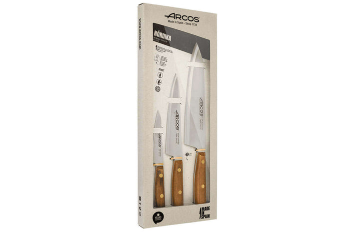 Coffret 3 couteaux de cuisine Arcos Nordika : 1 Office + 1 Chef 16cm + 1 Chef 21cm