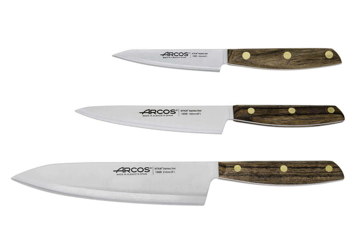 Coffret 3 couteaux de cuisine Arcos Nordika : 1 Office + 1 Chef 16cm + 1 Chef 21cm