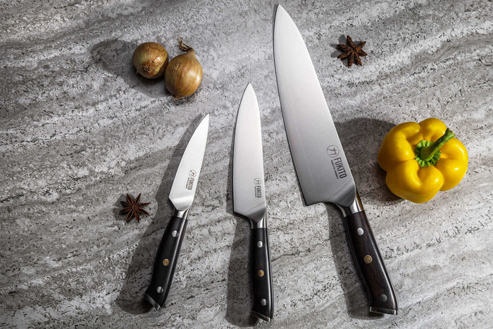 Coffret 3 couteaux Fukito Ebène X50 Chef + Universel + Office