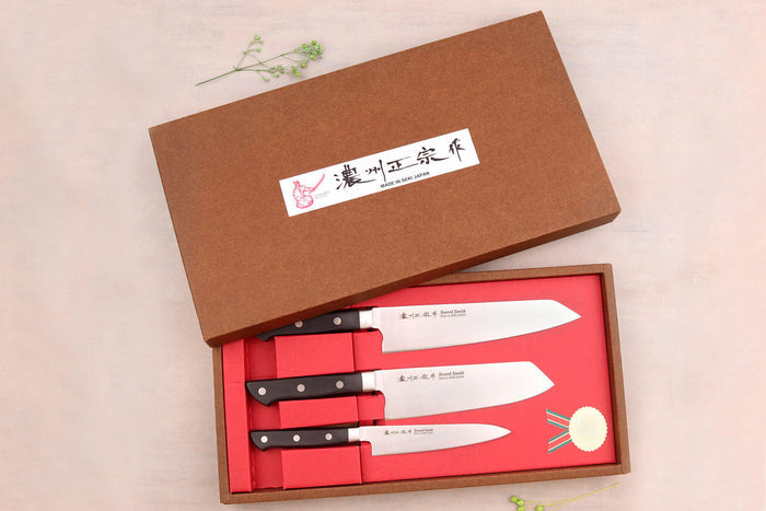 Coffret 3 couteaux japonais Satake Cutlery ABS bunka 20cm + bunka 17cm + universel 13,5cm