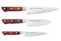 Coffret 3 couteaux japonais Satake Cutlery Brown Pakkawood chef + santoku + office