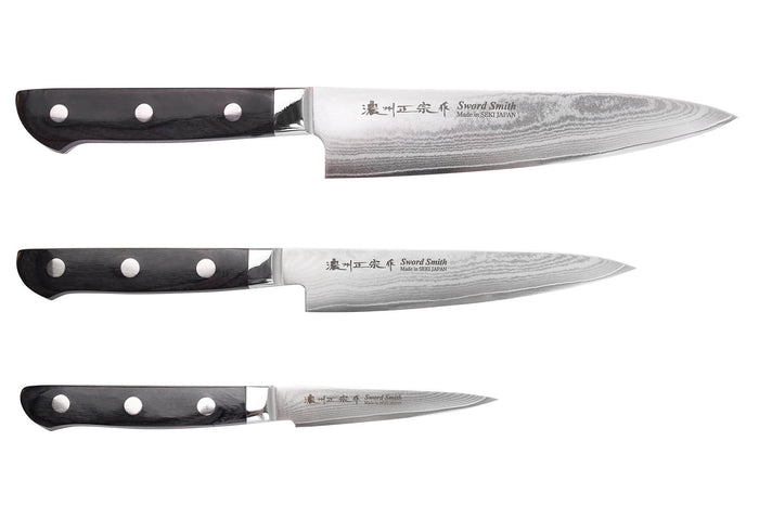 Coffret 3 couteaux japonais Satake Cutlery damas 69 couches chef + universel + office