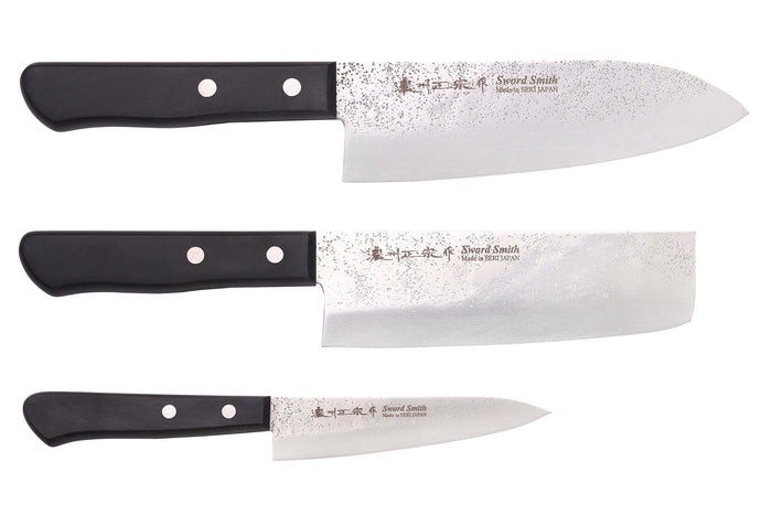 Coffret 3 couteaux japonais Satake Cutlery Nashiji santoku + nakiri + office