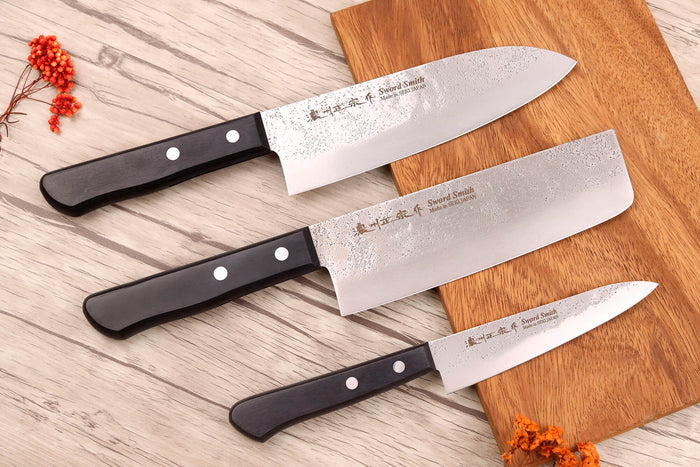 Coffret 3 couteaux japonais Satake Cutlery Nashiji santoku + nakiri + office