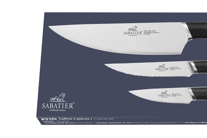 Coffret 3 couteaux Sabatier International Pyxis Office 9cm + Universel 12cm + Chef 20cm