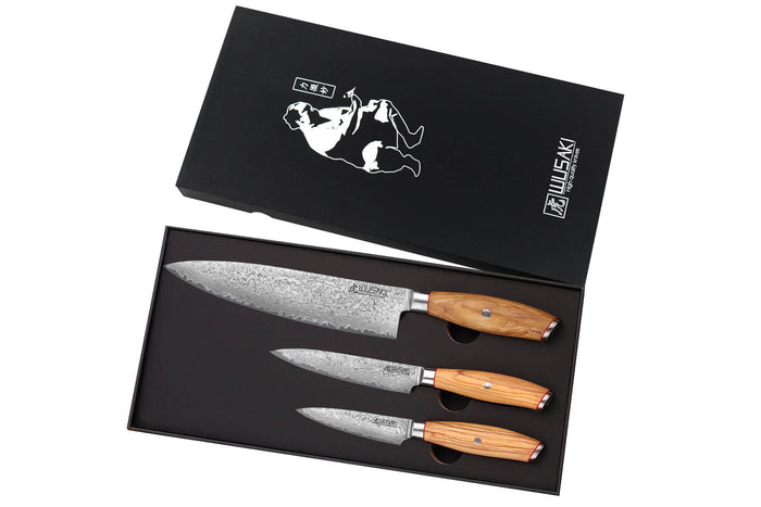 Coffret 3 couteaux Wusaki Fujiko 10CR damas Chef + Office + Universel