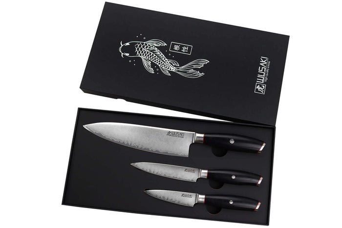 Coffret 3 couteaux Wusaki Fujiko Black 10CR Chef + Office + Universel