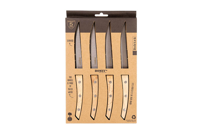 Coffret 4 couteaux à steak Homey's Bokträ lame crantée 13cm