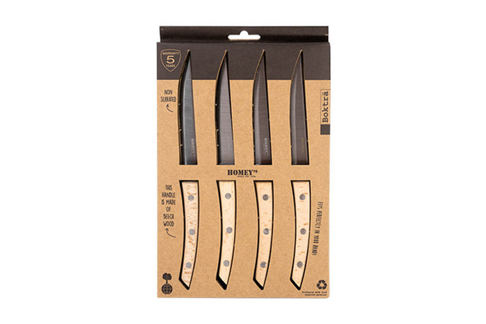 Coffret 4 couteaux à steak Homey's Bokträ lame lisse 13cm