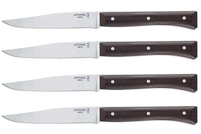 Coffret 4 couteaux de table Opinel Facette manche frêne sombre lame 11cm inox lisse