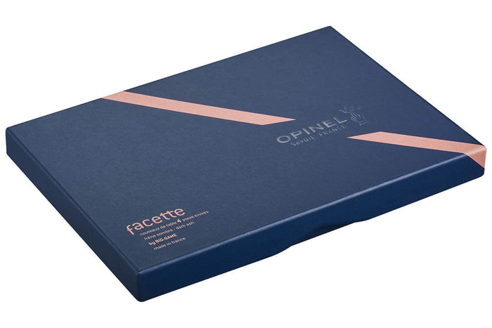 Coffret 4 couteaux de table Opinel Facette manche frêne sombre lame 11cm inox lisse