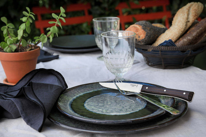 Coffret 4 couteaux de table Opinel Facette manche frêne sombre lame 11cm inox lisse
