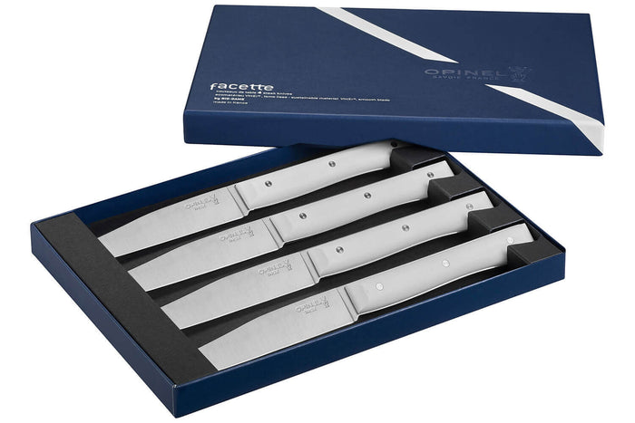 Coffret 4 couteaux de table Opinel Facette manche VittEr® blanc lame 11cm inox lisse