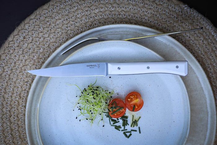 Coffret 4 couteaux de table Opinel Facette manche VittEr® blanc lame 11cm inox lisse