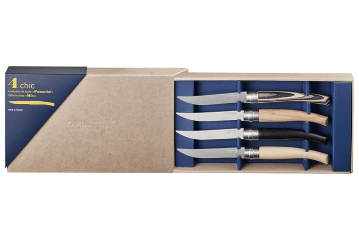 Coffret 4 couteaux de table Opinel Table Chic Panaché lames inox 10cm manches en bois