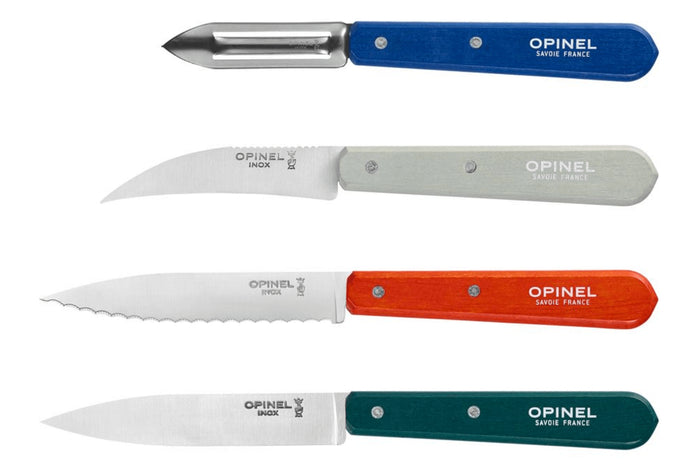 Coffret 4 couteaux Opinel Les Essentiels Primo manches en bois de charme multicolores