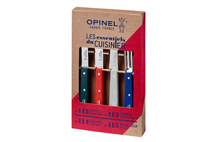 Coffret 4 couteaux Opinel Les Essentiels Primo manches en bois de charme multicolores