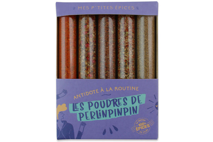 Coffret 5 mini tubes d'épices Le Monde en Tube Mes p'tites épices les poudres de perlinpinpin