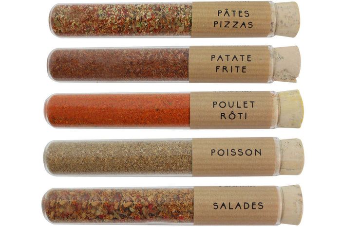 Coffret 5 mini tubes d'épices Le Monde en Tube Mes p'tites épices les poudres de perlinpinpin