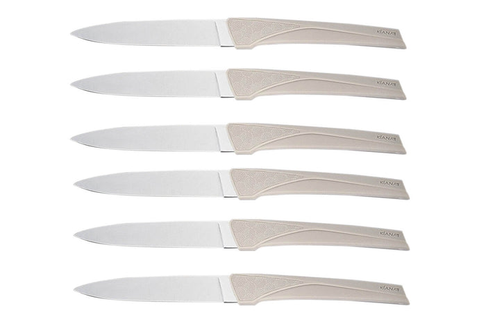 Coffret 6 couteaux Kiana de table lame inox 10,4cm manche ficelle