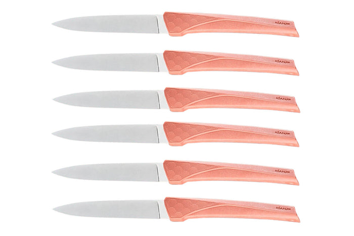 Coffret 6 couteaux Kiana de table lame inox 10,4cm manche terracotta