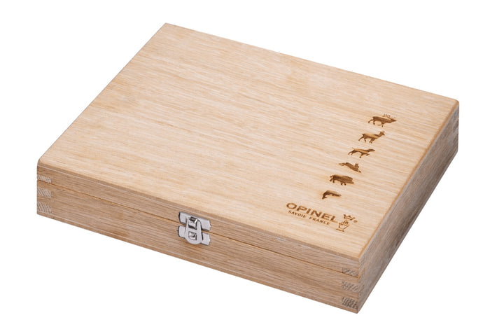 Coffret 6 couteaux Opinel Tradition Gravures Animalia n°08 lame 8,5cm manche chêne