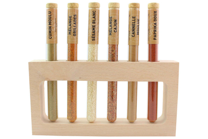 Coffret 6 épices en tube Le Monde en Tube Saveurs américaines + support bois