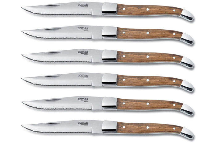 Coffret bois 6 couteaux à steak Comas Alps acier inox 13/0