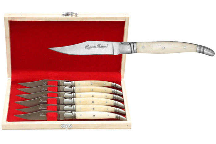 Coffret cadeau de 6 couteaux de table Laguiole Bougna manche en os