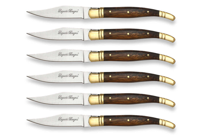 Coffret cadeau de 6 couteaux de table Laguiole Bougna manches en bois