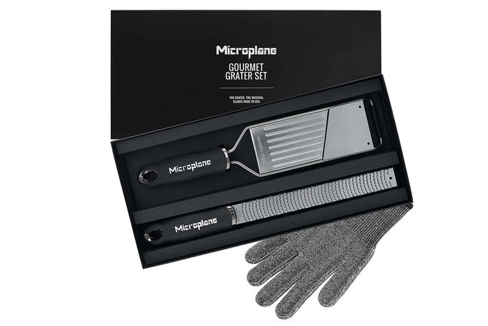 Coffret cadeau Microplane Gourmet 2 râpes + 1 gant de protection