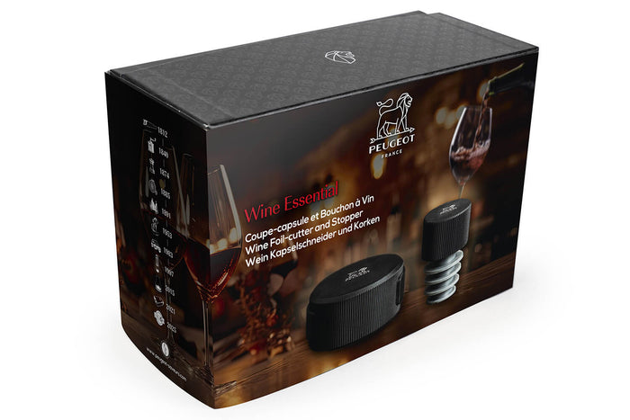 Coffret cadeau Peugeot Wine Essential coupe-capsule et bouchon à vin