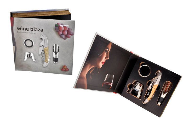 Coffret cadeau sommelier Legnoart Wine Plaza 4 accessoires