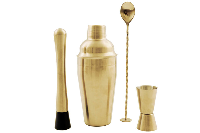 Coffret cocktail Point Virgule 4 accessoires en inox doré