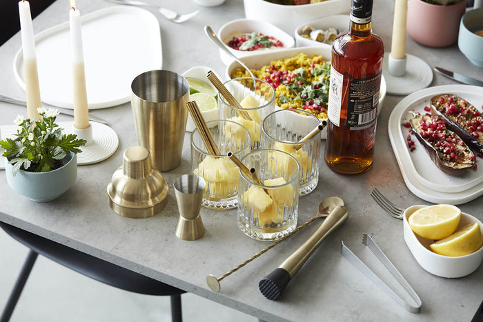 Coffret cocktail Point Virgule 4 accessoires en inox doré