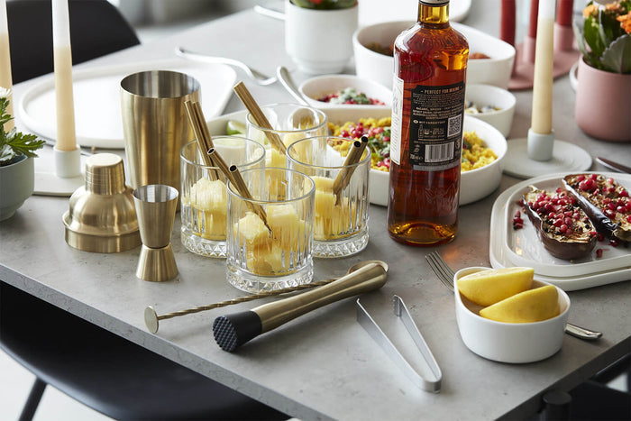 Coffret cocktail Point Virgule 4 accessoires en inox doré
