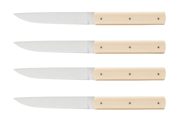 Coffret de 4 couteaux de table faits main Perceval 888 façon ivoire
