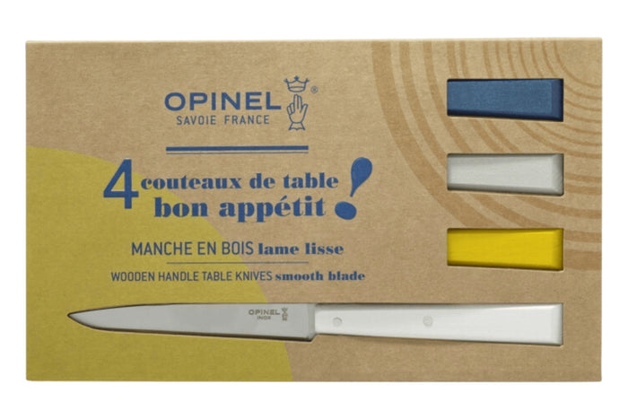 Coffret de 4 couteaux de table Opinel Bon Appétit Céleste n°125 lames 11cm en inox manches en charme