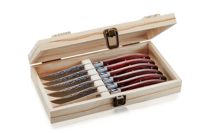 Coffret de 6 couteaux à steak Gefu Rancho lame en acier forgé martelé