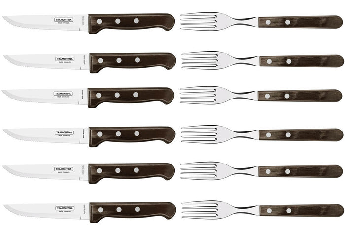 Coffret de 6 couteaux à steak lame crantée + 6 fourchettes Tramontina Jumbo