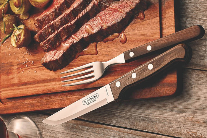 Coffret de 6 couteaux à steak lame crantée + 6 fourchettes Tramontina Jumbo