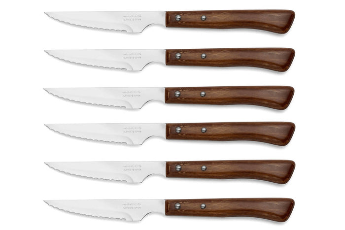 Coffret de 6 couteaux à steak/pizza Arcos lame dentelée 11cm manche en bois de hêtre compressé