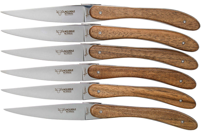 Coffret de 6 couteaux de table Laguiole en Aubrac L'Ecir manches en noyer