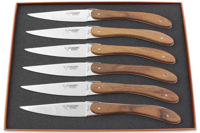 Coffret de 6 couteaux de table Laguiole en Aubrac L'Ecir manches en noyer